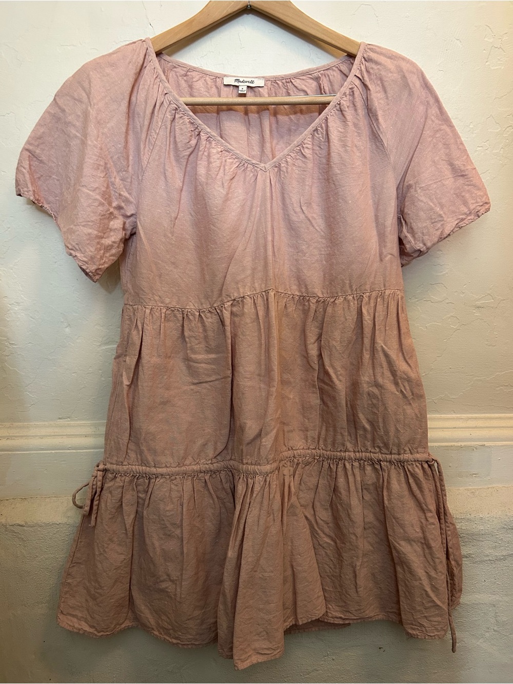 Madewell Blush Pink Tiered V-Neck Mini Dress